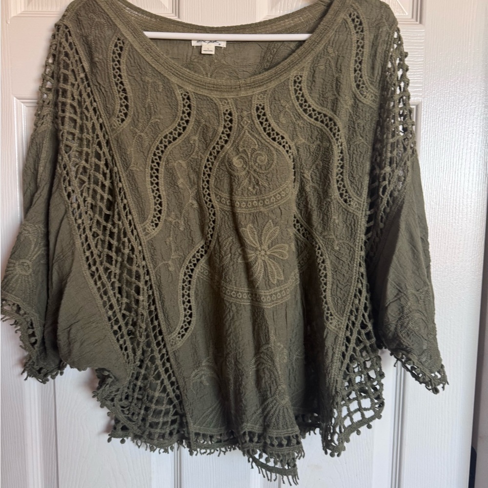 Olive Green Crochet Boho Top